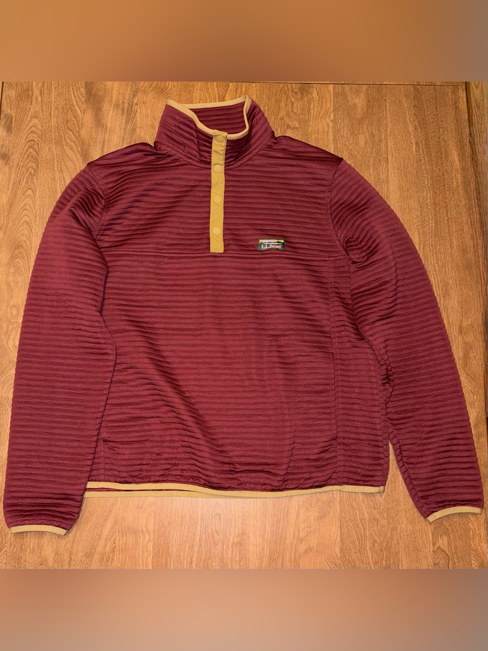 L.L. Bean Burgundy Pullover with tan Trim